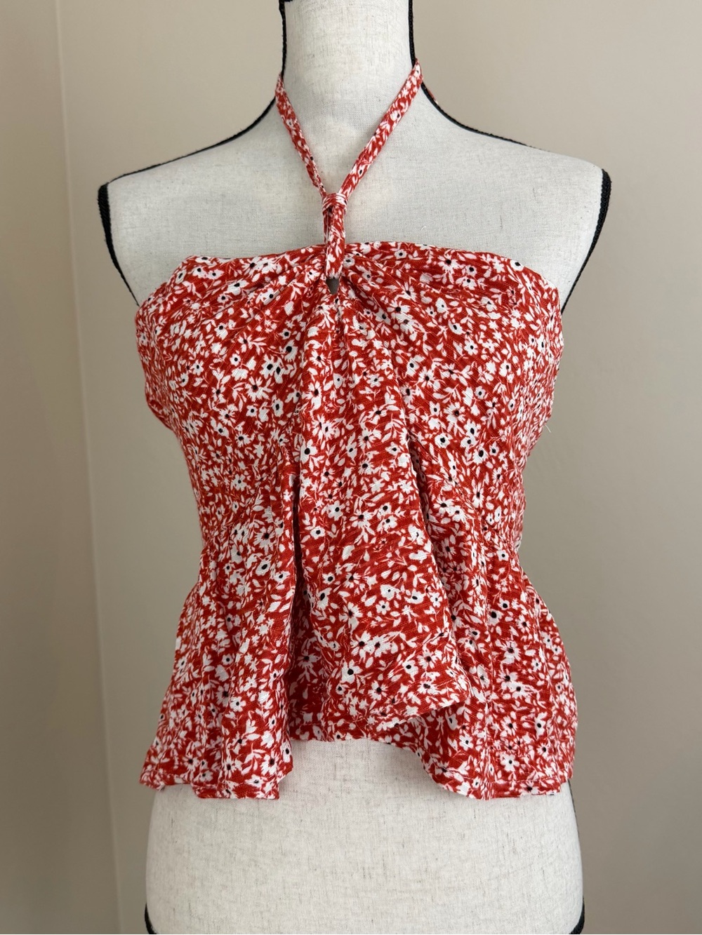 RSQ Tilly's Red Orange Ditsy Floral Halter Top Size Medium